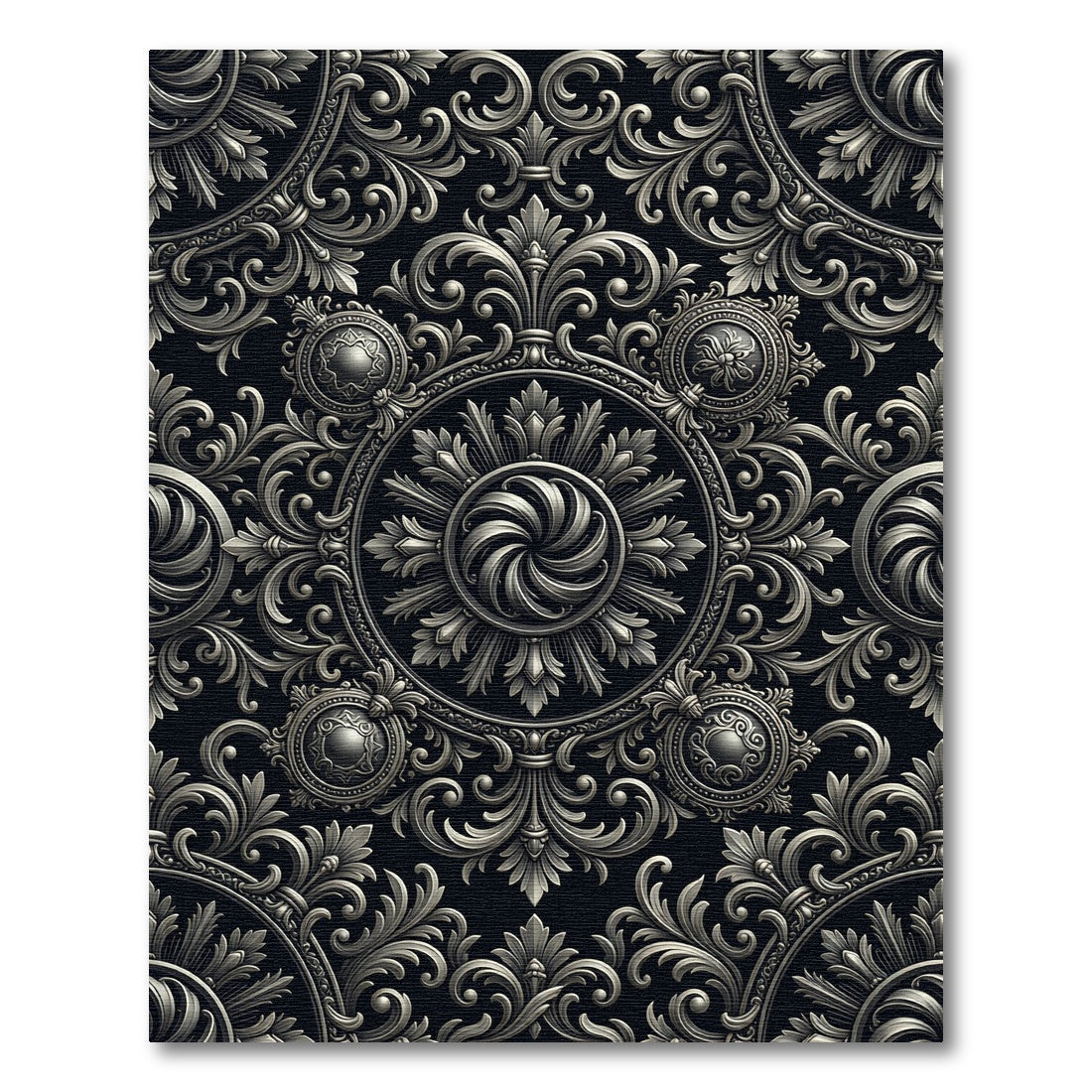 Opulent Silver Acanthus Leaf Swirl Rug