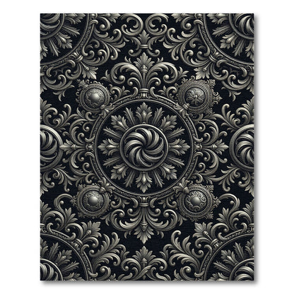 Opulent Silver Acanthus Leaf Swirl Rug