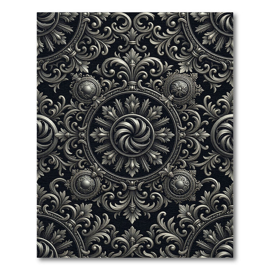 Opulent Silver Acanthus Leaf Swirl Rug