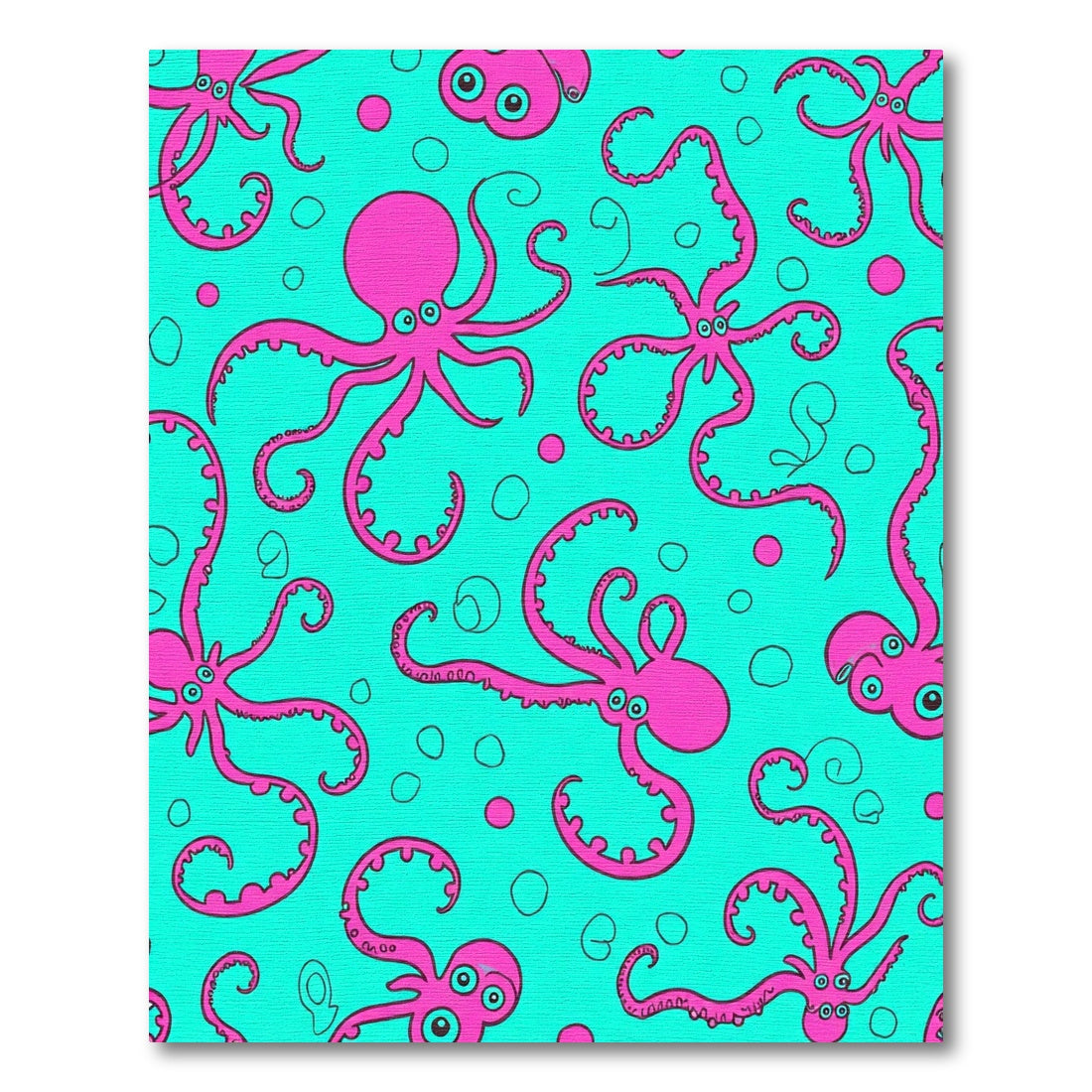 Whimsical Pink Octopus Aqua Background Rug