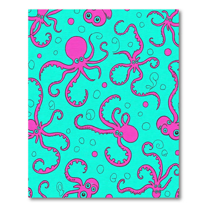 Whimsical Pink Octopus Aqua Background Rug