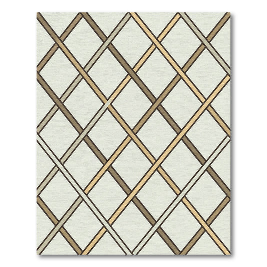Neutral Cream and Gold Lattice Grid Rug
