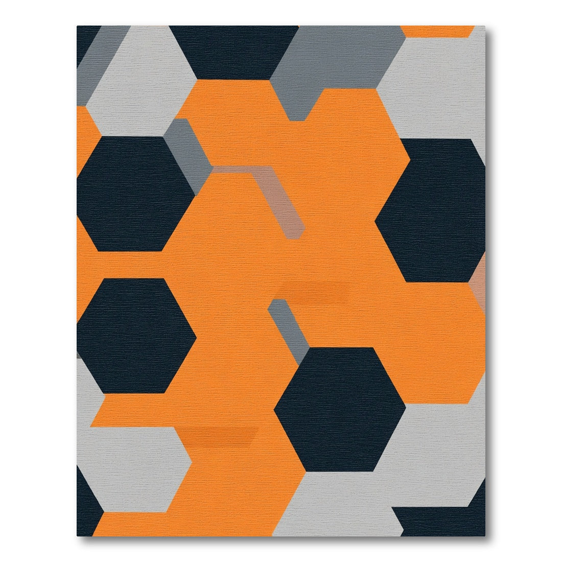 Orange Gray Navy Hexagonal Geometric Rug
