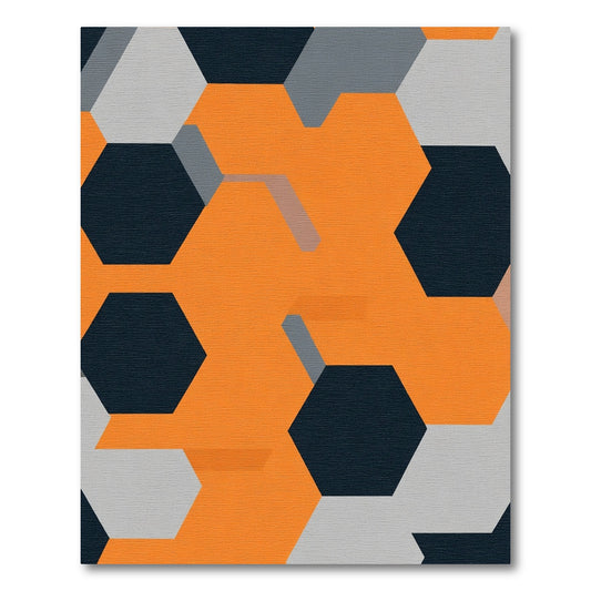 Orange Gray Navy Hexagonal Geometric Rug