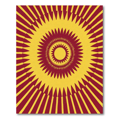 Crimson Yellow Sunburst Mandala Rug