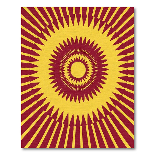 Crimson Yellow Sunburst Mandala Rug