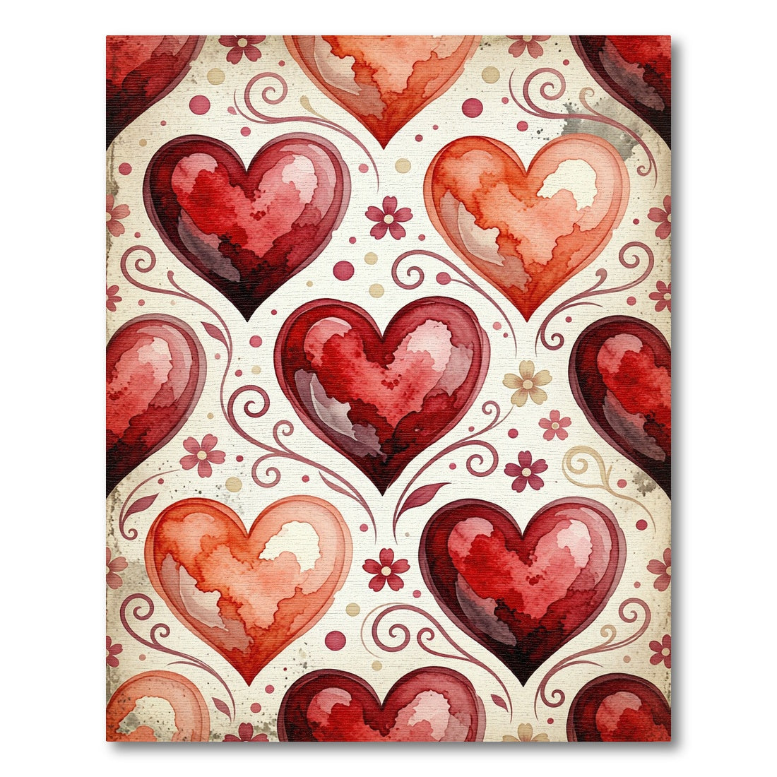 Watercolor Heart Swirl and Floral Art Rug