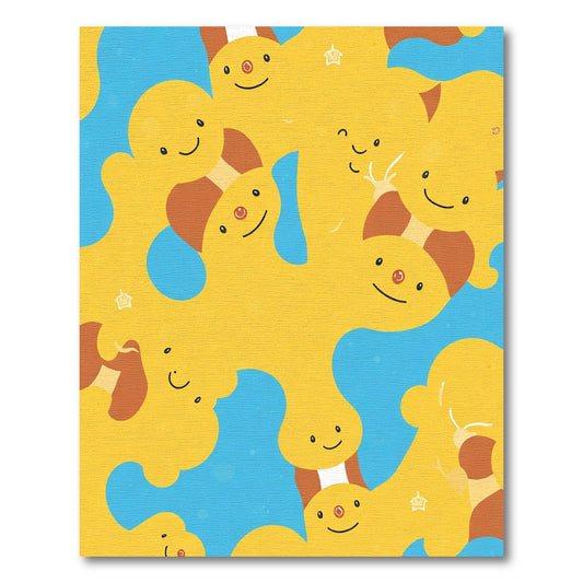 Cheery Yellow Blob Character Collage Rug