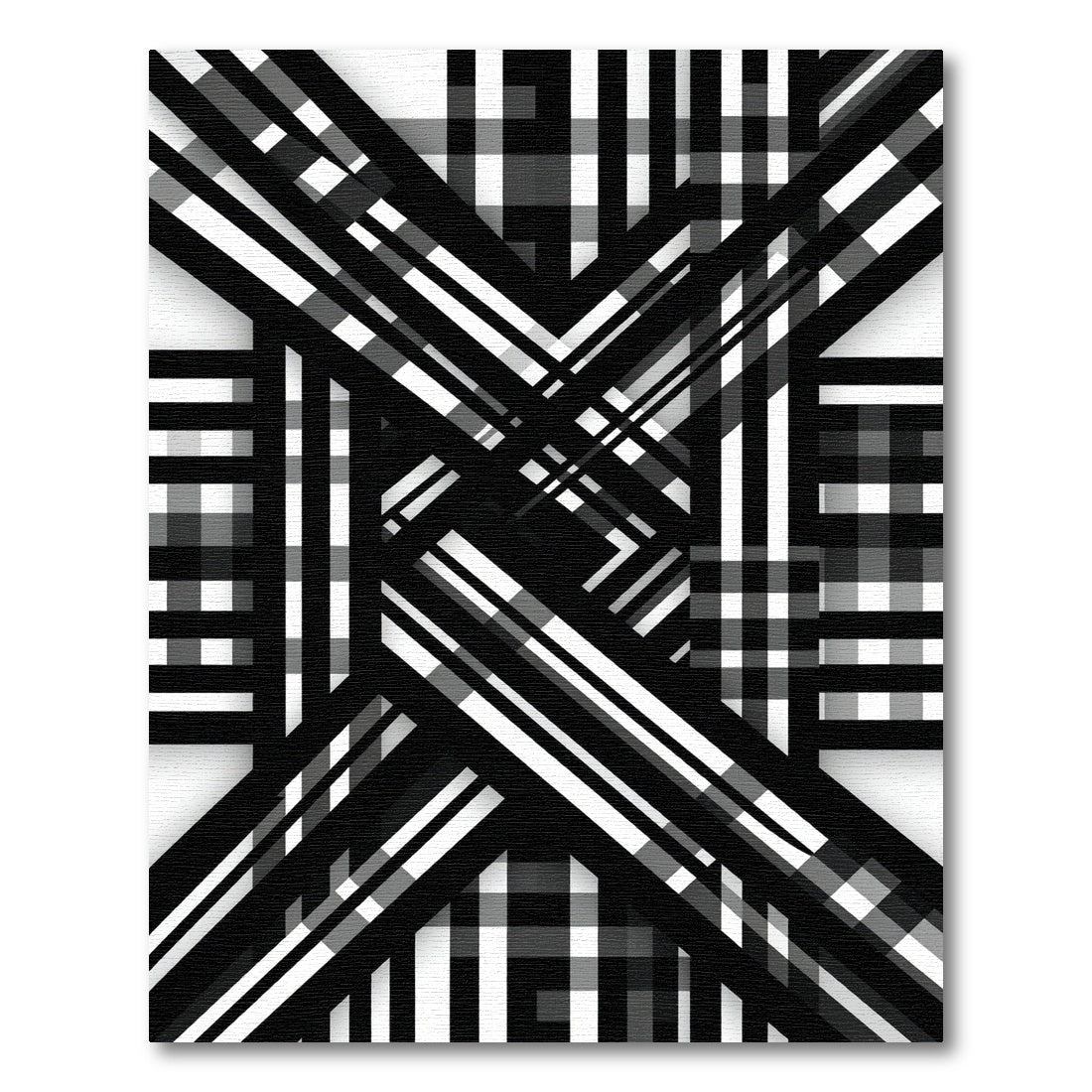 Black White Intersecting Stripes Rug