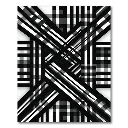 Black White Intersecting Stripes Rug