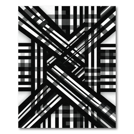 Black White Intersecting Stripes Rug