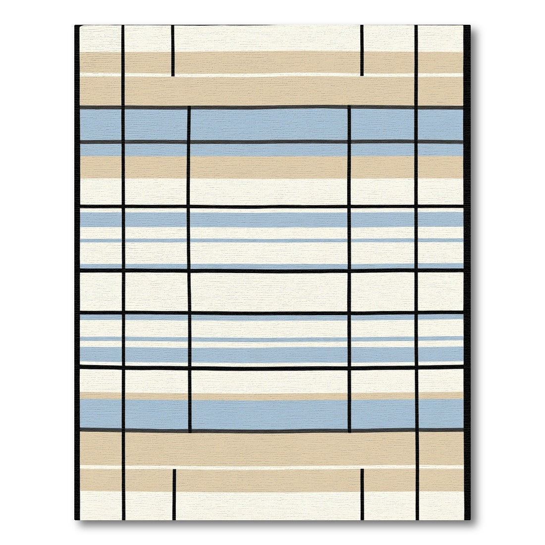 Blue Beige Stripe Grid Overlay Rug