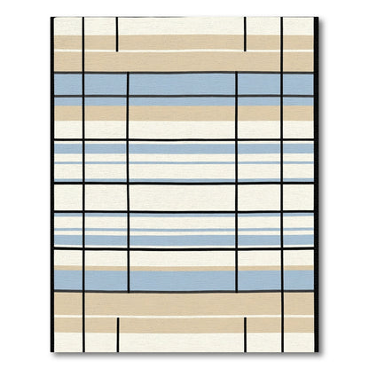Blue Beige Stripe Grid Overlay Rug