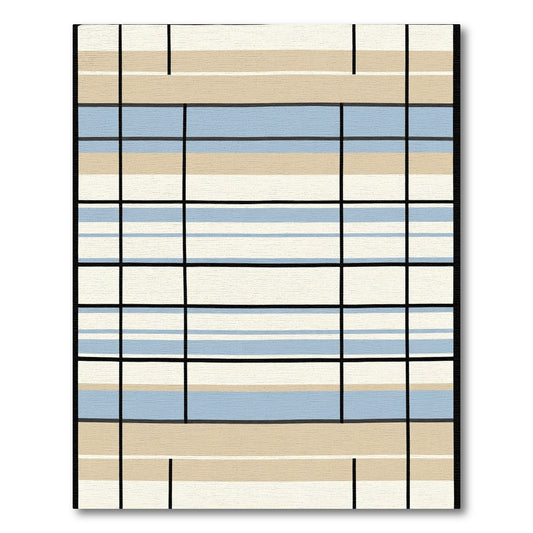 Blue Beige Stripe Grid Overlay Rug