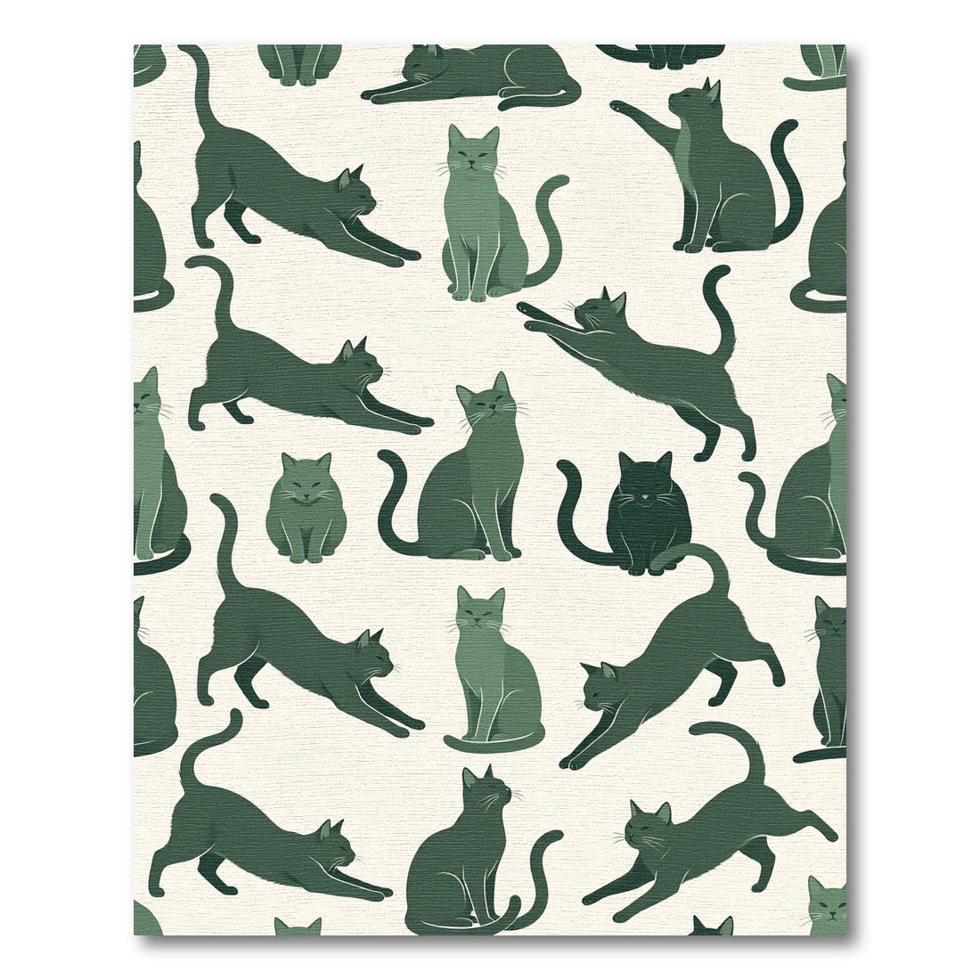 Minimalist Forest Green Stretching Cat Illustration Rug