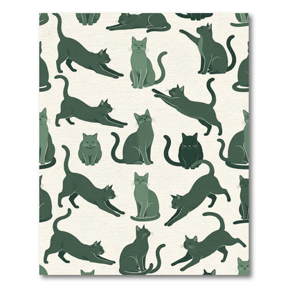 Minimalist Forest Green Stretching Cat Illustration Rug