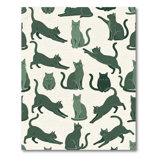 Minimalist Forest Green Stretching Cat Illustration Rug