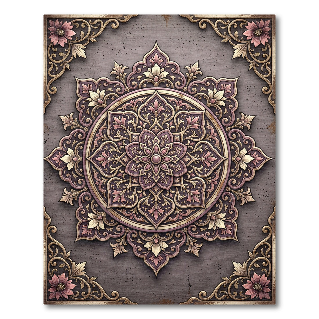 Elegant Dusty Rose Ornate Floral Medallion Rug