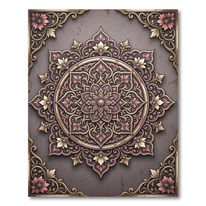Elegant Dusty Rose Ornate Floral Medallion Rug