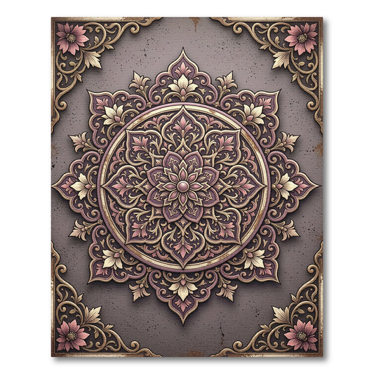 Elegant Dusty Rose Ornate Floral Medallion Rug