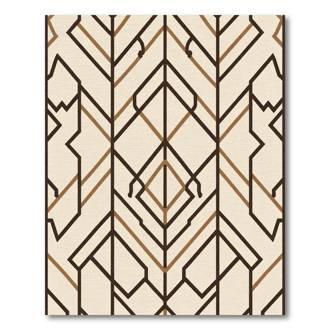 Cream and Brown Geometric Deco Lines Rug