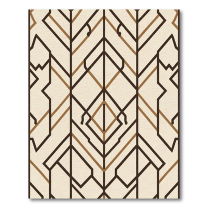 Cream and Brown Geometric Deco Lines Rug