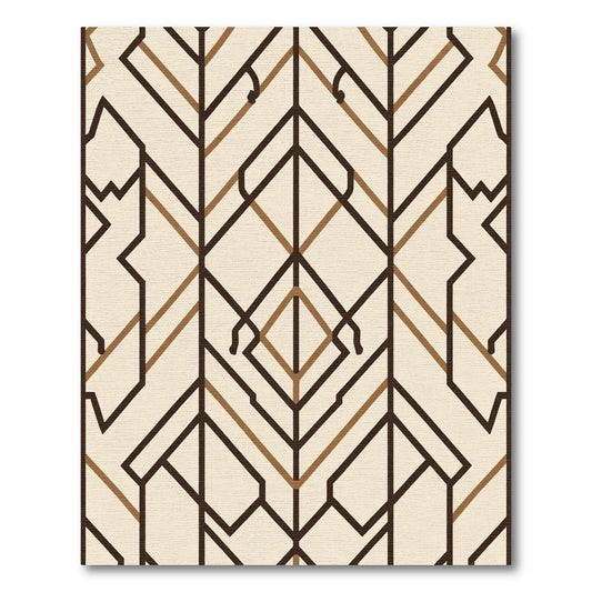 Cream and Brown Geometric Deco Lines Rug