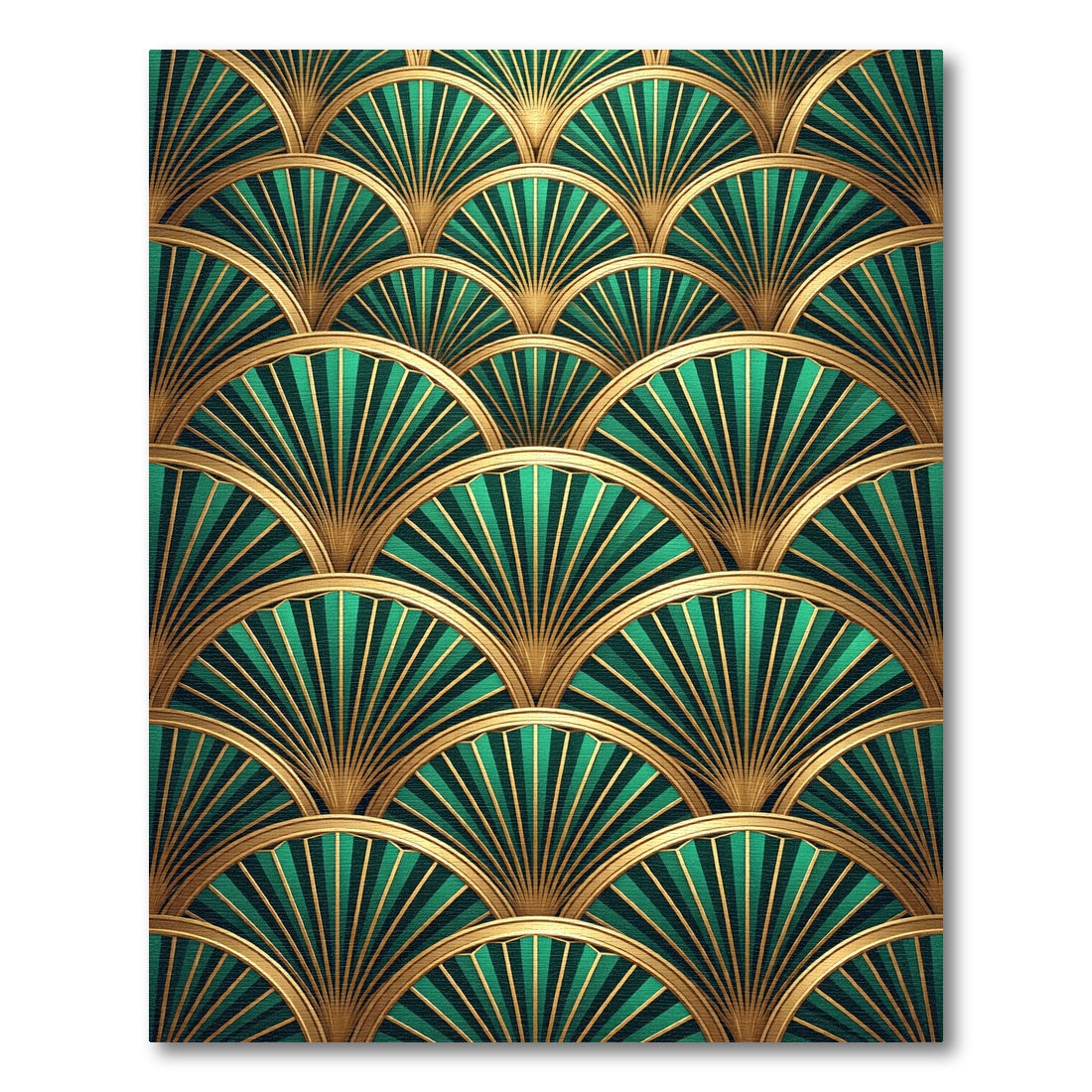 Emerald Golden Art Deco Fan Arch Rug
