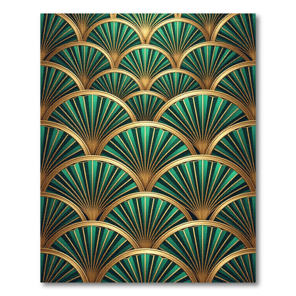 Emerald Golden Art Deco Fan Arch Rug