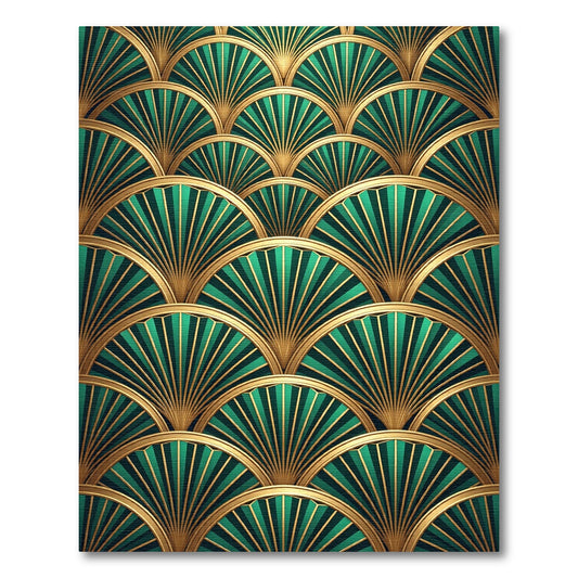 Emerald Golden Art Deco Fan Arch Rug