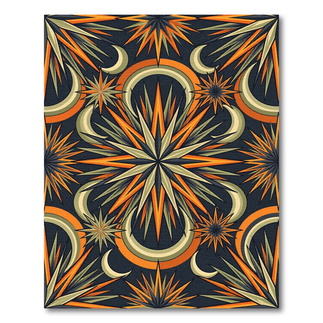 Celestial Orange Star and Moon Art Rug