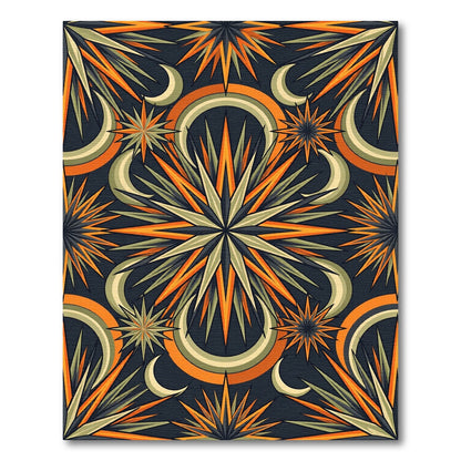 Celestial Orange Star and Moon Art Rug