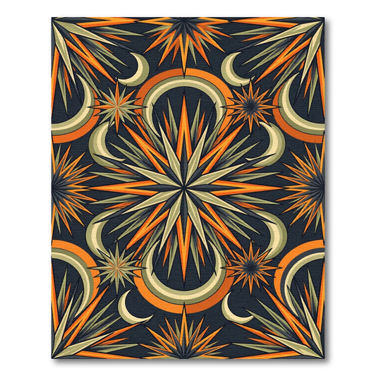 Celestial Orange Star and Moon Art Rug