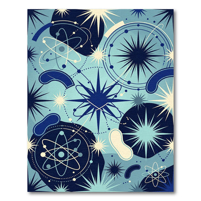 Abstract Atomic Blue Starburst Collage Rug