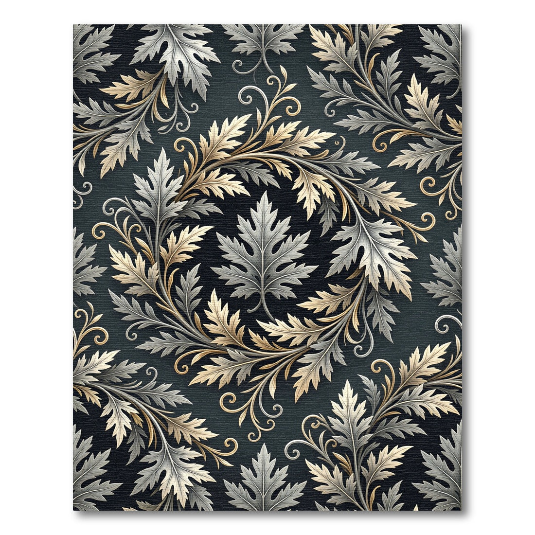 Antique Gold Silver Leaf Scrollwork Rug