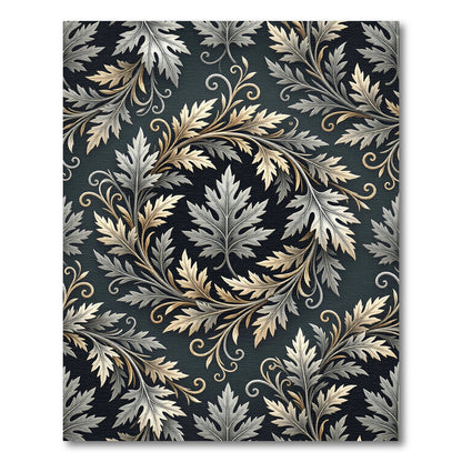 Antique Gold Silver Leaf Scrollwork Rug