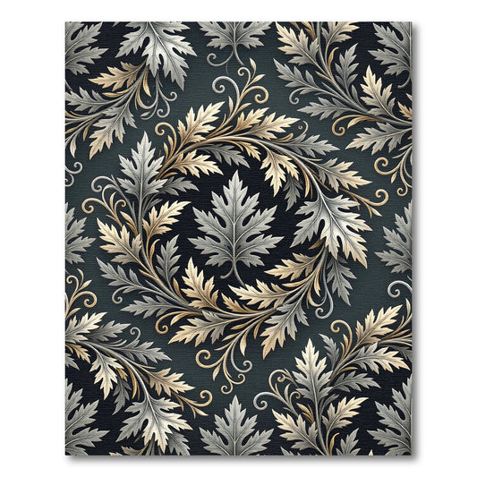 Antique Gold Silver Leaf Scrollwork Rug