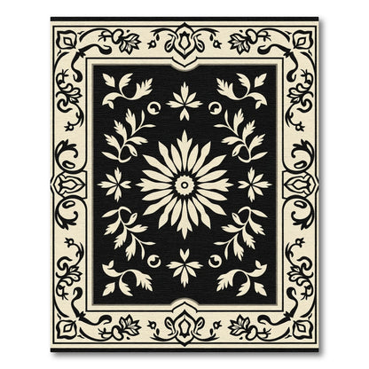 Cream Black Floral Medallion Border Rug