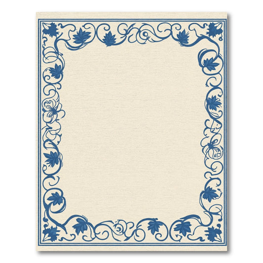 Deep Blue Floral Vine Border Rug