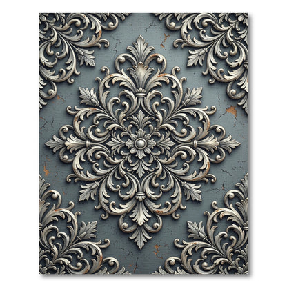 Elegant Slate Gray Baroque Ornate Medallion Rug