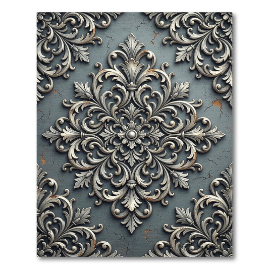 Elegant Slate Gray Baroque Ornate Medallion Rug