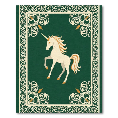 Elegant Cream Unicorn Green Border Rug