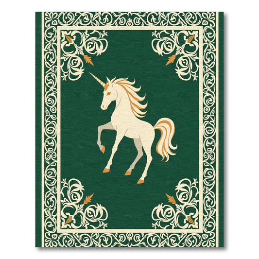 Elegant Cream Unicorn Green Border Rug