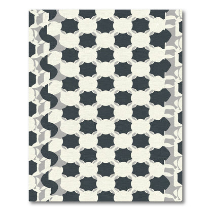Dark Cream Geometric Grid Rug