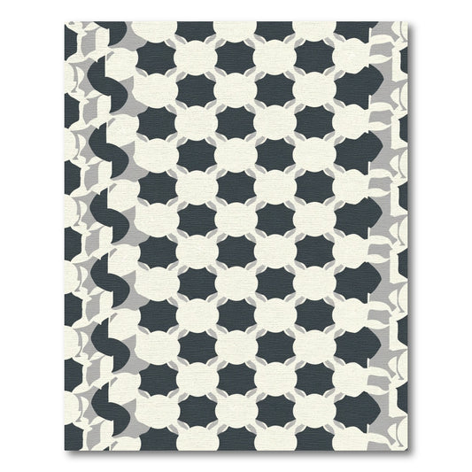 Dark Cream Geometric Grid Rug