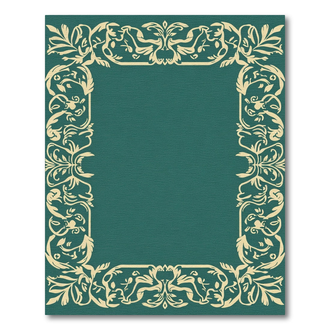 Elegant Teal Floral Leaf Border Rug