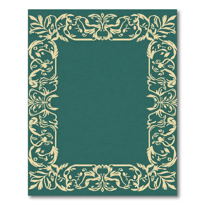 Elegant Teal Floral Leaf Border Rug