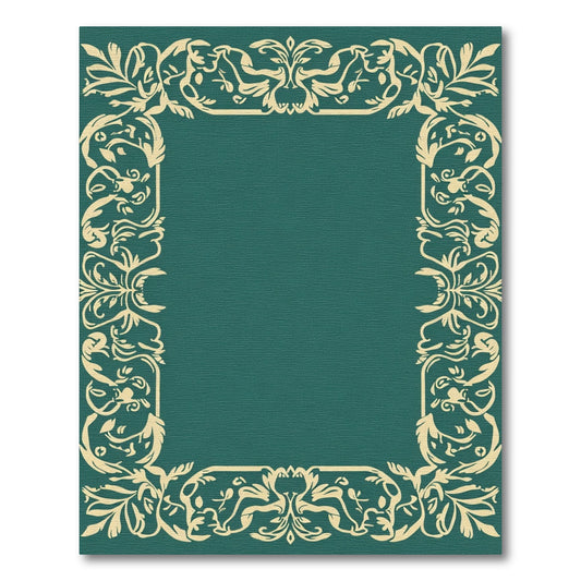 Elegant Teal Floral Leaf Border Rug