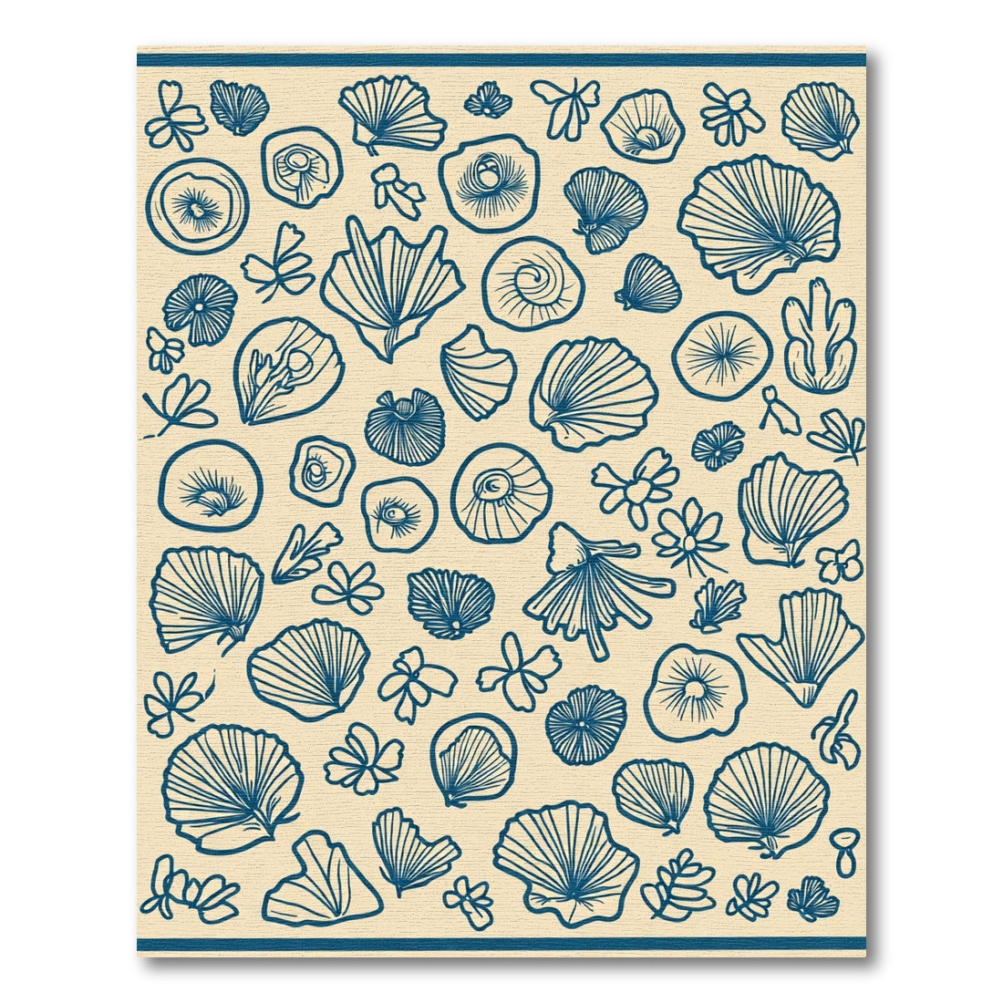 Blue Shell And Flora Scatter Rug