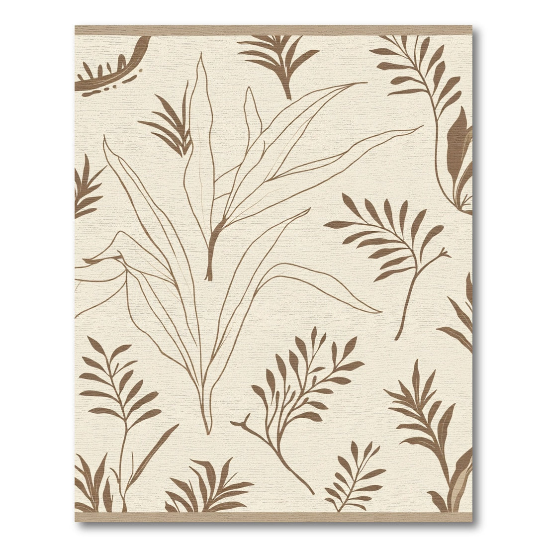 Neutral Tone Botanical Leaf Sketch Rug